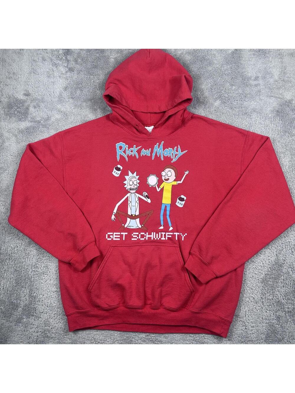 Rick and Morty Get Schwifty Red Graphic Pullover Hoodie Size L